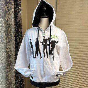 The Beatles Full Zip Hoodie Sweatshirt Women’s White Black Neon Green Pocket NEW